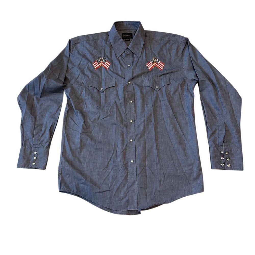 High Noon Vintage Western Pearl Snap Shirt Men's M Blue Long‎ Sleeve